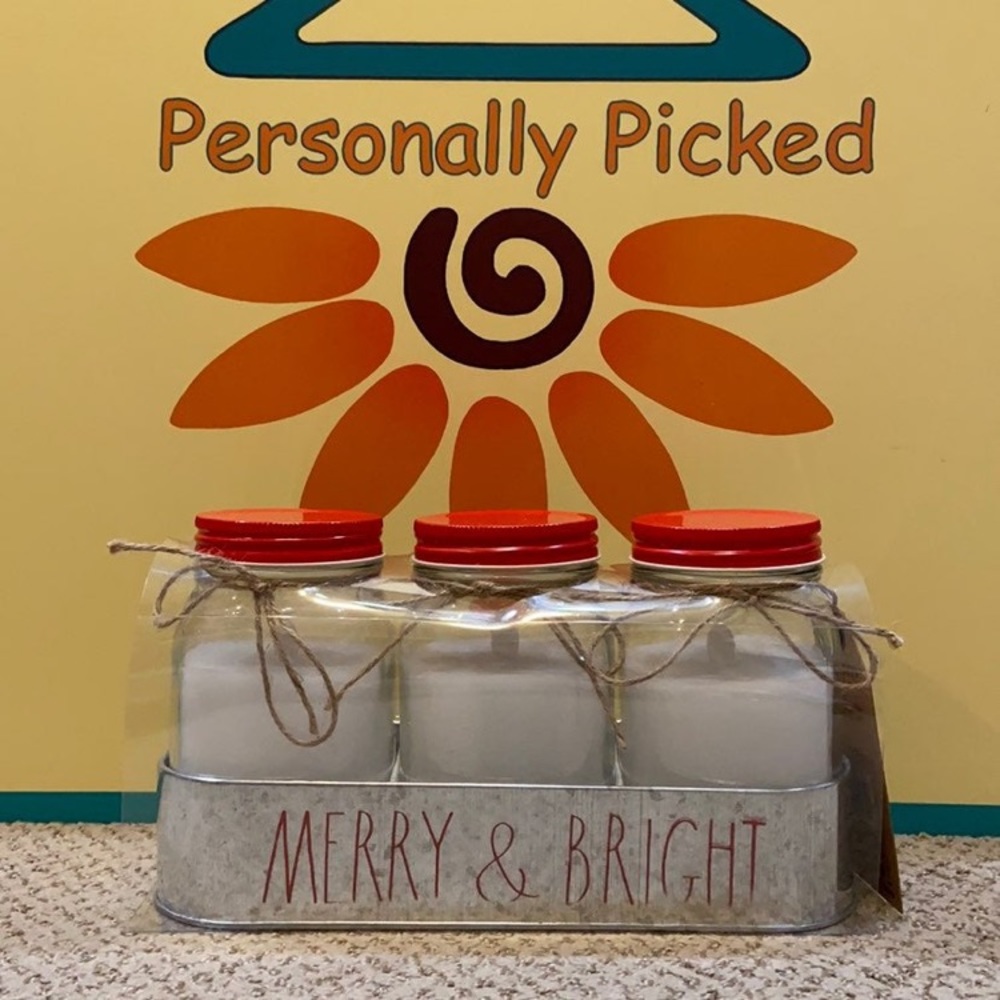 Rae Dunn MERRY & BRIGHT Mason Jar Flameless Candle Set